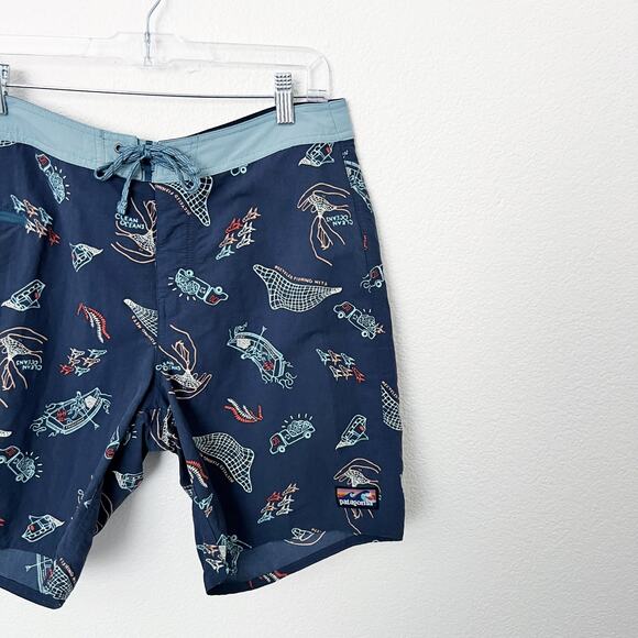 [Patagonia] Tidepool Blue Clean Currents Men's Wavefarer Boardshorts Surf Sz 32 - Picture 5 of 12